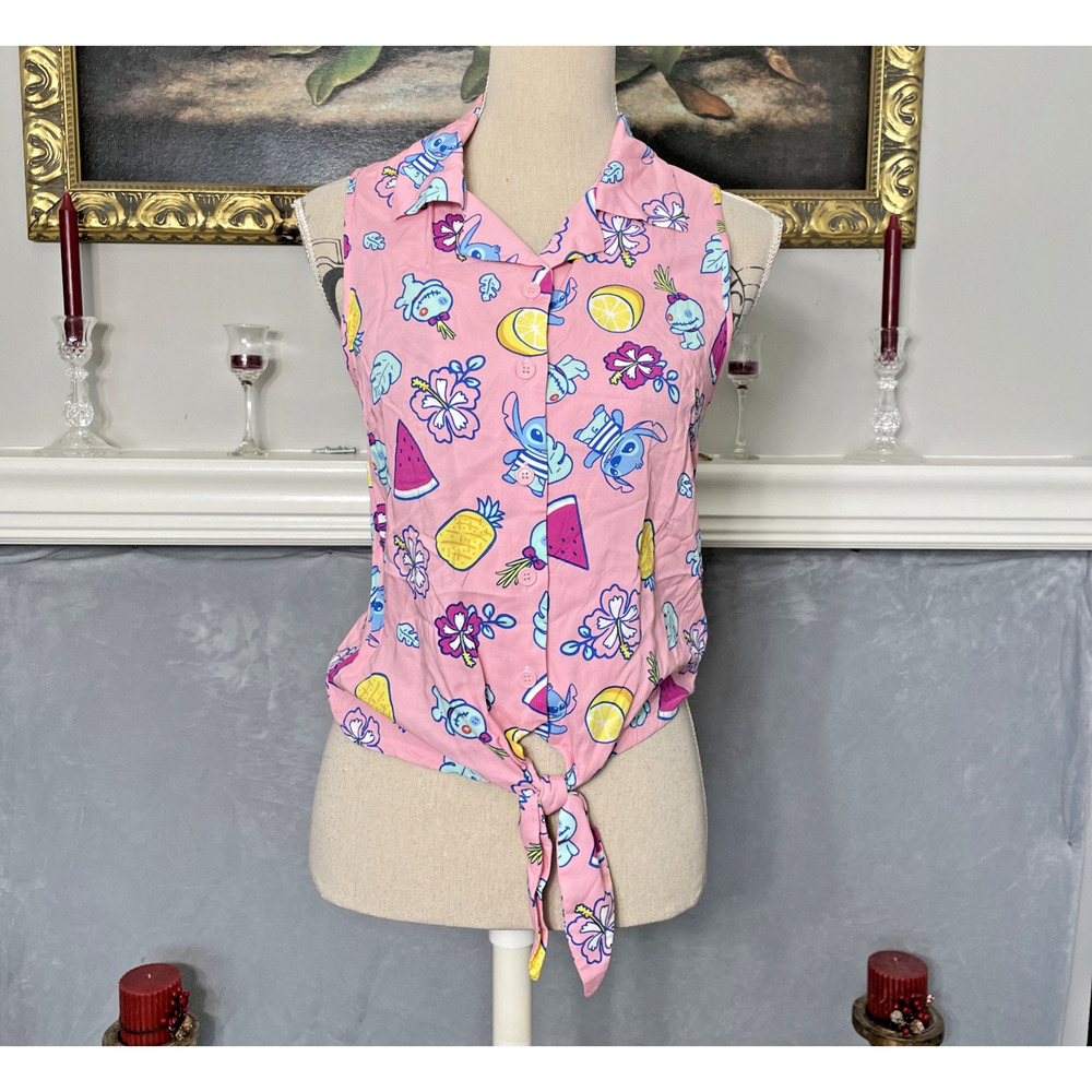 Disney Lilo & Stitch Button Front Sleeveless Top Small